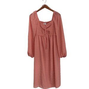 Forever21 Plus Pink Puff Sleeve Sweetheart Neck Midi Dress Size 0X